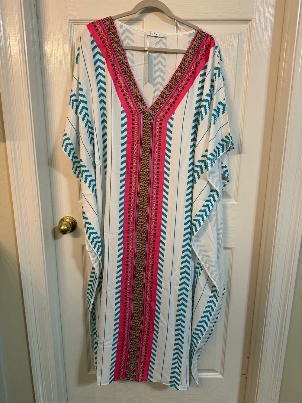 Popvil Folklore Asymmetry Stripes Basic Full Print Vacation Cover-Up One Size
